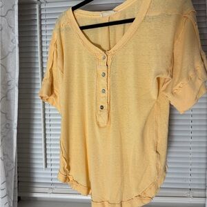 We The Free Soft Yellow Short-Sleeve Henley Top